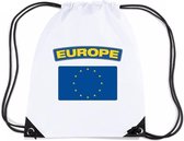 Europa nylon rijgkoord rugzak/ sporttas wit met Europese vlag