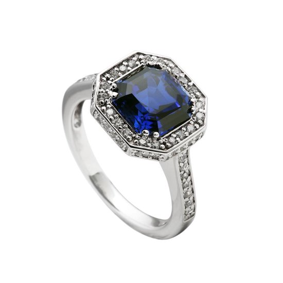 Diamonfire - Zilveren ring met steen Maat 19.5 - Achthoekige blauwe steen |  bol.com