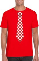 Rood t-shirt met geblokte Brabant stropdas voor heren 2XL