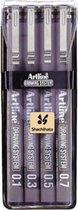 ARTLINE Fineliner - Set van 4 Fineliners - 0.1-0.3-0.5-0.7mm Puntdiktes - zwart