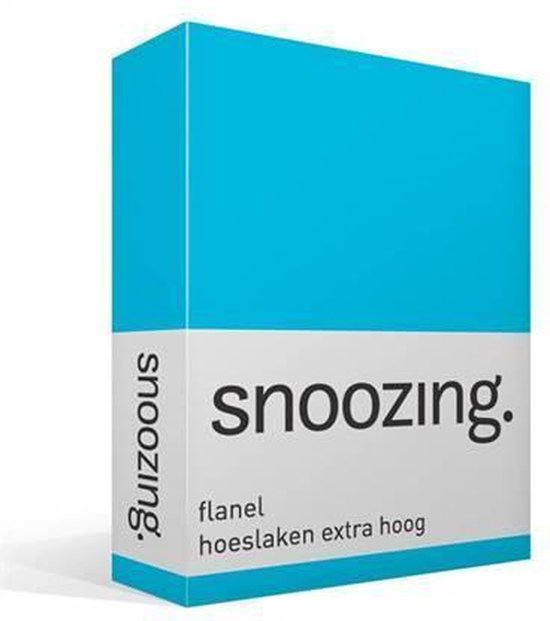 Snoozing - Flanel - Hoeslaken - Extra Hoog - Eenpersoons - 90/100x220 cm - Turquoise