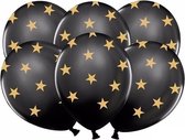 Zwarte ballonnen met gouden sterren - 12 st- kerst / oud en nieuw versiering