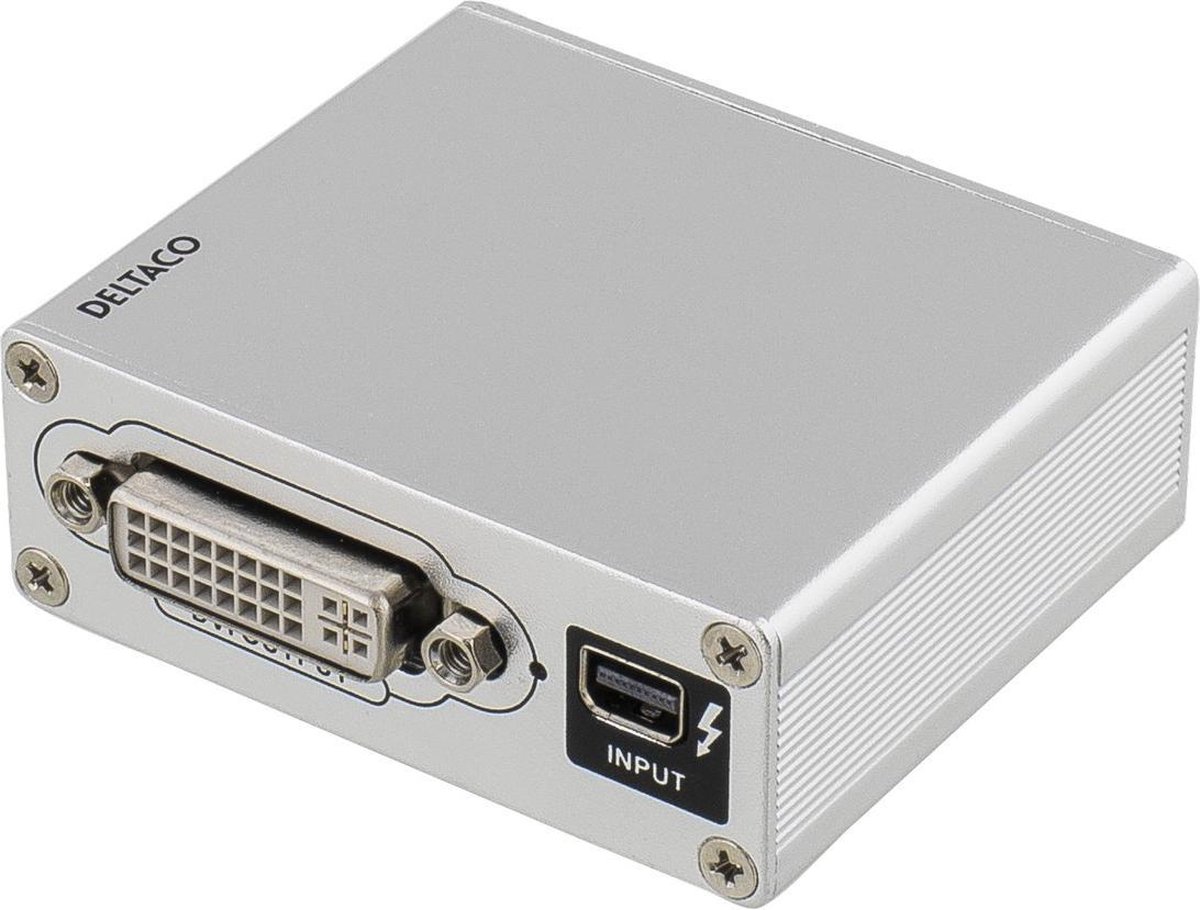 DELTACO DP-MULTI3 Thunderbolt naar HDMI / DVI / VGA-adapter, 1080P, aluminium, grijs