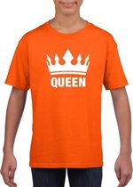 Oranje Koningsdag Queen shirt met kroon meisjes XS (110-116)
