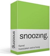 Snoozing - Flanel - Hoeslaken - Extra Hoog - Eenpersoons - 90/100x220 cm - Lime