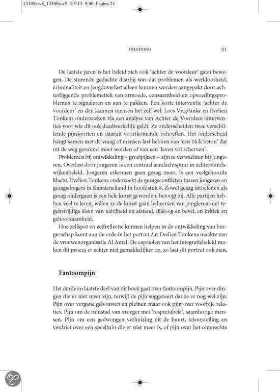 Paginainhoudsopgave met de titel "INLEIDING" en een opsomming van hoofdstukken over emoties, burgerparticipatie en gemeenschap.