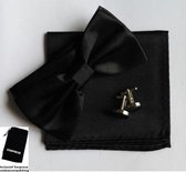Luxe vlinderstrik inclusief pochette en manchetknopen - Zwart - Sorprese - luxe - vlinderdas - strik - strikje - pochet - heren