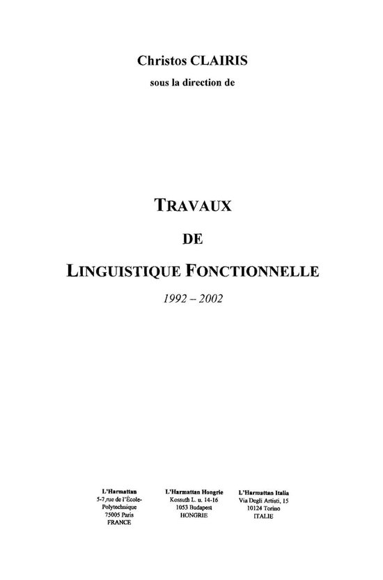 Travaux de linguistique fonctionnelle - cover