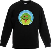 Kinder sweater zwart met vrolijke kikker print - kikkers trui 12-13 jaar (152/164)