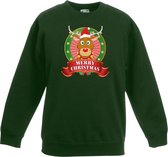 Groene kersttrui met rudolf het rendier jongens en meisjes - Kerstruien kind 3-4 jaar (98/104)