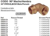 90º Pijpstuk Elleboog Male/Female messing (schroefdraad: 2 1/2'') per stuk (GS30177)