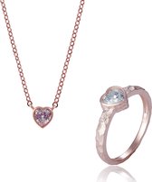 Orphelia SET-7435/50 - Juwelenset Heart: Ketting + Ring - 925 Zilver Rosé - Zirkonia - 45 cm / Ringmaat 50
