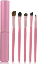5-delige Make-up Kwasten/Brush Set + Koker - Roze | Fashion Favorite
