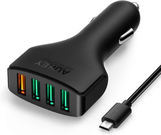 Aukey CC-T9 Quick Charge 3.0 Autolader - 4 USB poorten - Zwart