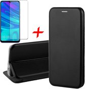 Hoesje voor Huawei P Smart (2019) Book Case Portemonnee Zwart + Screen Protector Tempered Glass van iCall