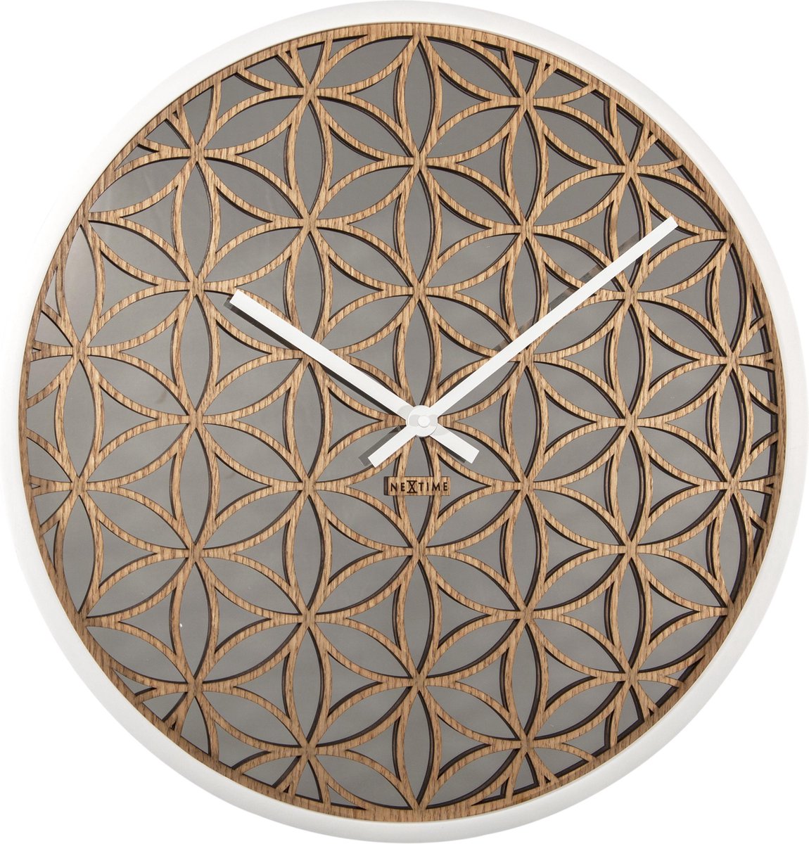 NeXtime Bella Mirror – Wandklok – 50 cm – Hout/Spiegel – Wit