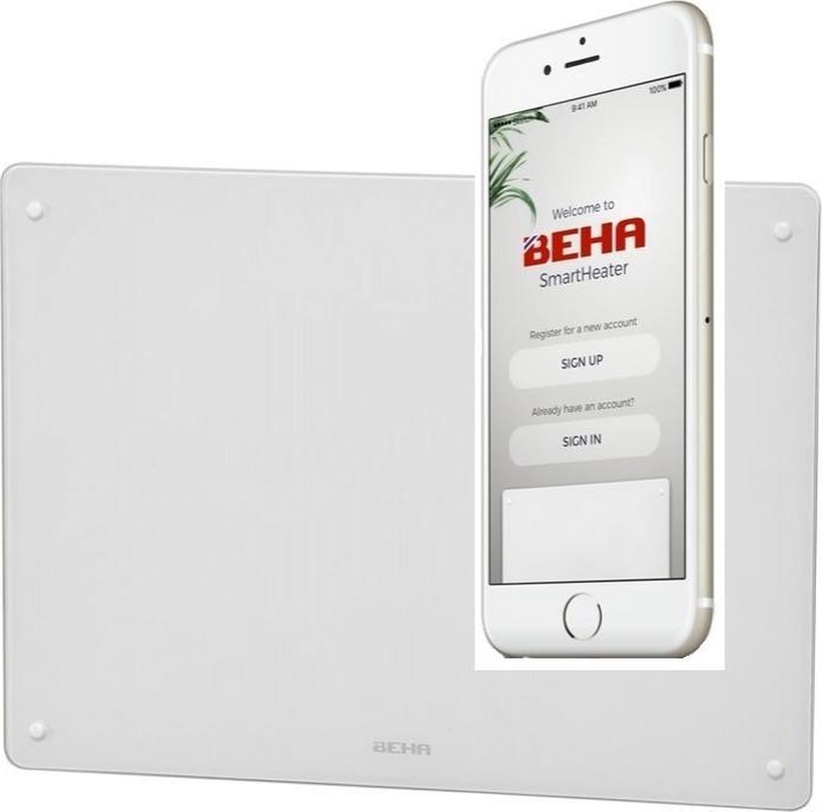 Smart verwarming Beha Glas Wifi 1250 watt HxWxD: 42 x 94 x 9 cm, woonhuis, Tinyhouse, chalet, verhuur, kantoor, werkruimte, behandelruimte