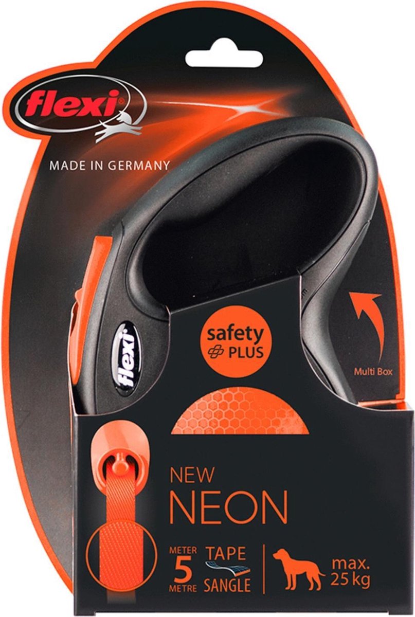 Flexi New Neon Tape - Hondenriem - Zwart/Oranje