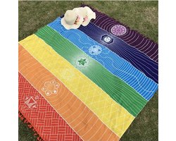 Regenboog Meditatie Yoga doek met de 7 Chakra symbolen Extra Groot 1,50 M x 1.50 M 100 % Katoen boeddhisme Spiritualiteit Chi
