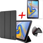 Samsung Galaxy Tab A 10.5 (2018) Hoes Smart Book Case Siliconen Zwart + Screenprotector Gehard Tempered Glas - Tri-Fold Hoesje van iCall