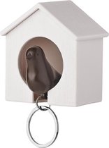 LeuksteWinkeltje sleutelhanger Vogelhuisje - wit huisje met zwarte vogel sleutelhouder