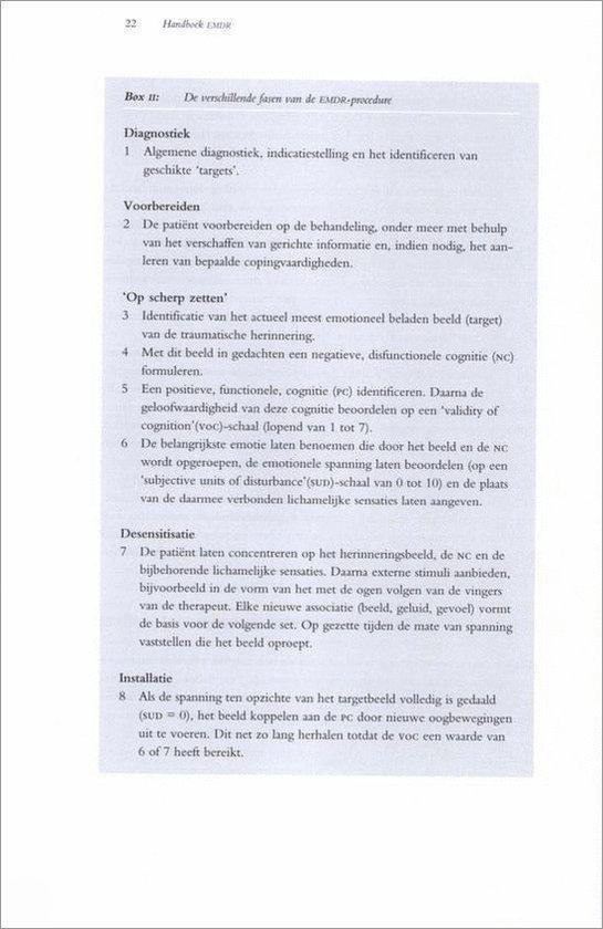 Pagina met "Box 11: De verschillende fasen van de EMDR-procedure" met kopjes.
