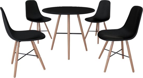 Crack pot emmer Bereid Eetkamerset met 1 ronde tafel en 4 stoelen (zwart) | bol.com