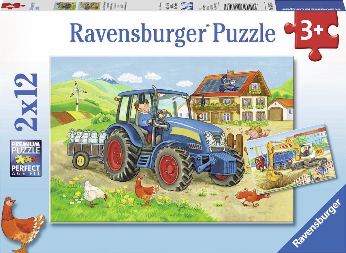 Ravensburger puzzel Op de bouwplaats en boerderij - 2x12 stukjes - kinderpuzzel — afbeelding 11