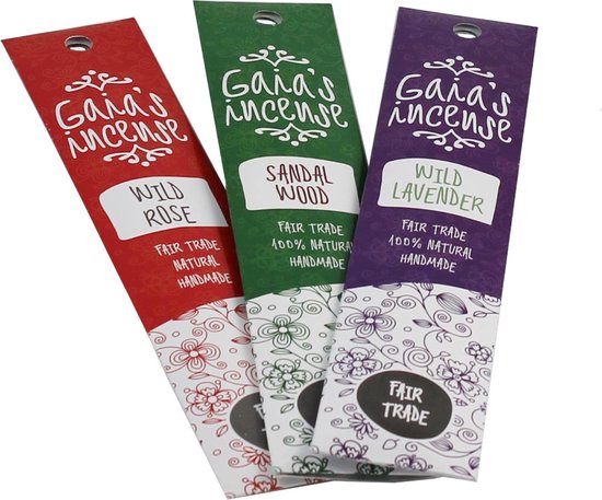 Gaia’s incense wierook Roos Sandelhout Lavendel combipak 3 pakjes