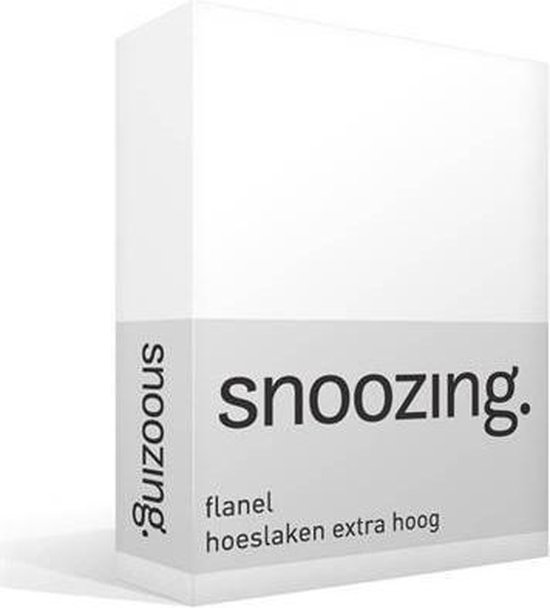 Snoozing - Flanel - Hoeslaken - Extra Hoog - Lits-jumeaux - 180x210/220 cm - Wit