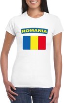 T-shirt met Roemeense vlag wit dames XS