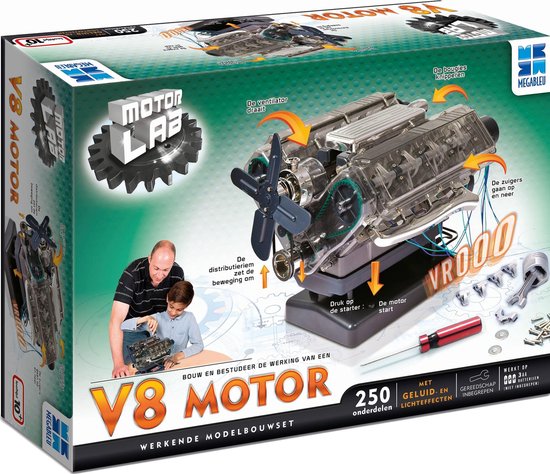 Motor Lab Bouwmodelset: V8 Motor - Modelbouw - Werkende Motor - Miniatuur bouwpakket - Megableu