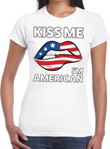 Kiss me I am American t-shirt wit dames - feest shirts dames - USA kleding L