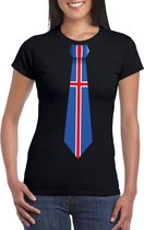 Zwart t-shirt met IJsland vlag stropdas dames S
