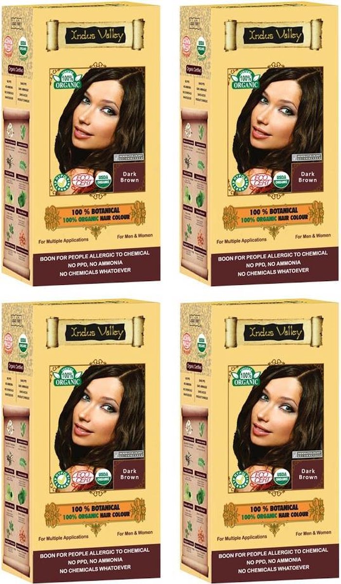 Indus Valley 100% BOTANICAL Dark Brown 100% Natuurlijke BIO Organic 9-Kruiden Haarverf Zonder Ammoniak, Ammonia, PPD, PTD, Peroxide etc. o.a. Henna