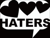 Witte Love Haters sticker - sticker met harten en woord haters - gek aanstekerige sticker - 15,2 x 11,8 cm - aut 123
