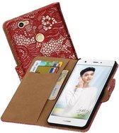 Lace Bookstyle Wallet Case Hoesjes Geschikt voor Huawei Nova Rood