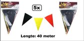 5x 40 meter Vlaggenlijn België zwart/geel/rood  - Belgium vlaglijn National EK WK Voetbal thema feest rode duivels