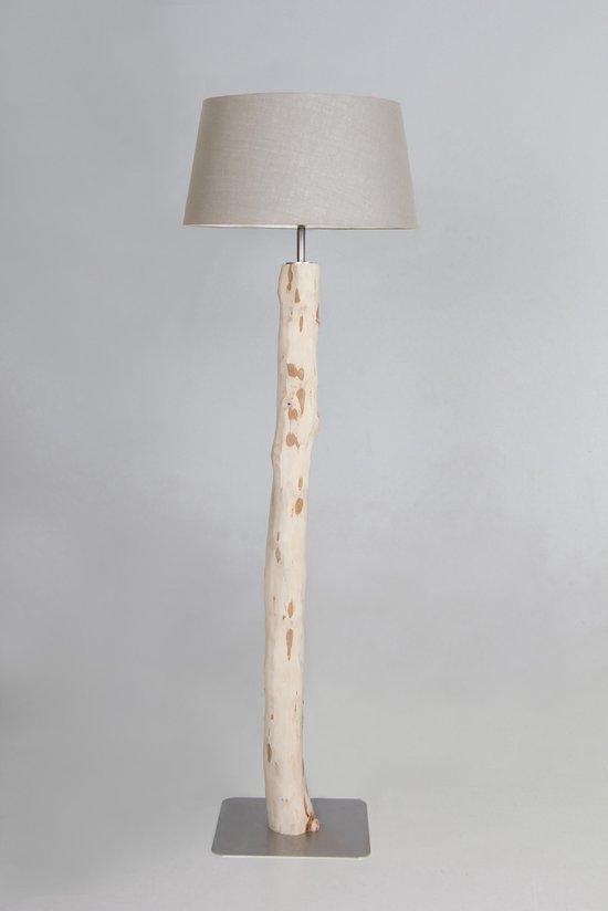 Feat Gemengd wonder Staande lamp brocante stam 135 cm met Vlas linnen kap | bol.com