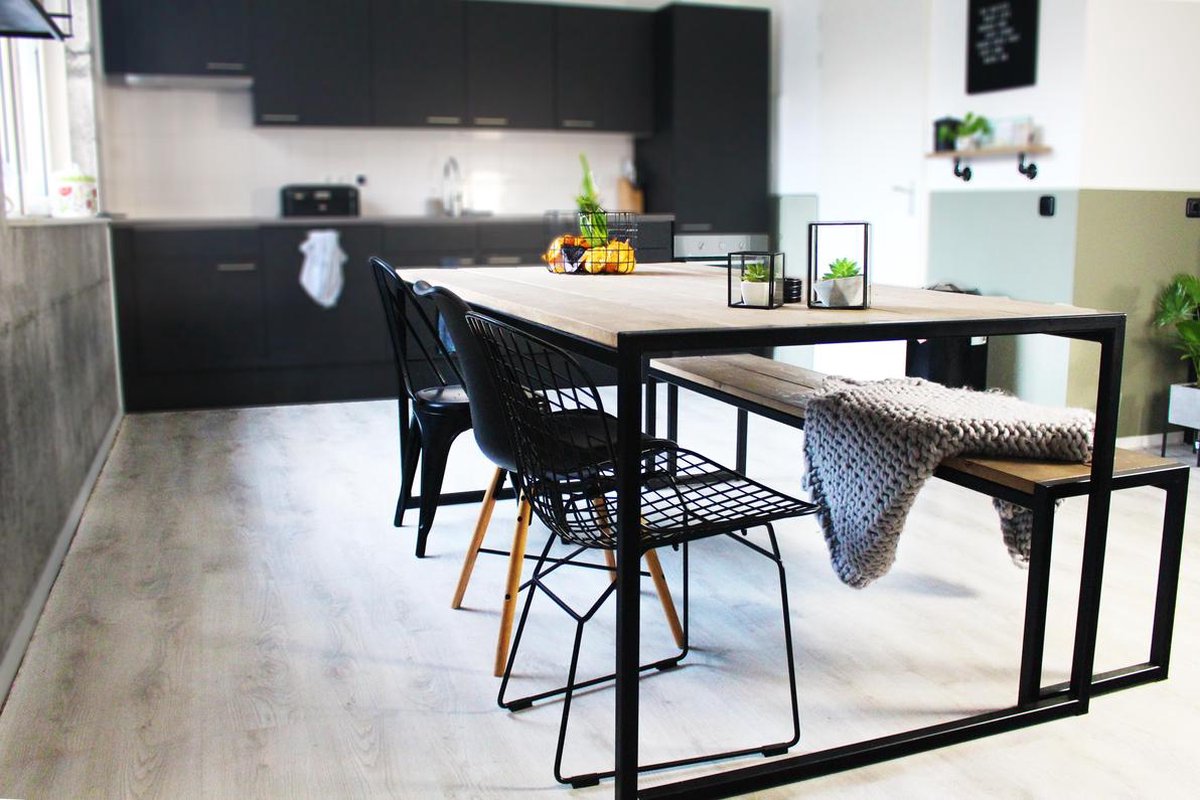 Industriële eettafel hout en staal "Houston" - 160 x 80 x 75 cm - Handgemaakt