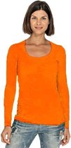 Bodyfit dames shirt lange mouwen/longsleeve oranje - Dameskleding basic shirts L (40)