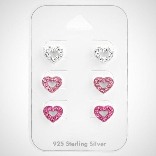 Zilveren kinderoorknopjes - set van 3 - hart