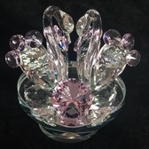 Kristal zwanen op draaischijf mooie roze kleur staart & kristal glas rose diamant van 2.5cm 10x9x10cm