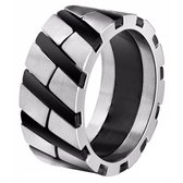 Edelstaal heren ring Diagonal Stripe Zilverkleurig Black-19mm