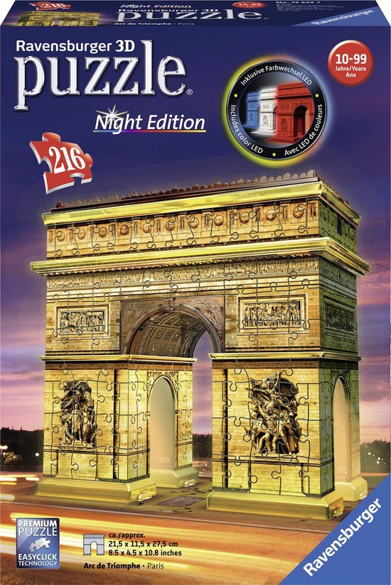 Ravensburger Arc de Triomphe Night Edition - 3D puzzel gebouw - 216 stukjes  | bol.com