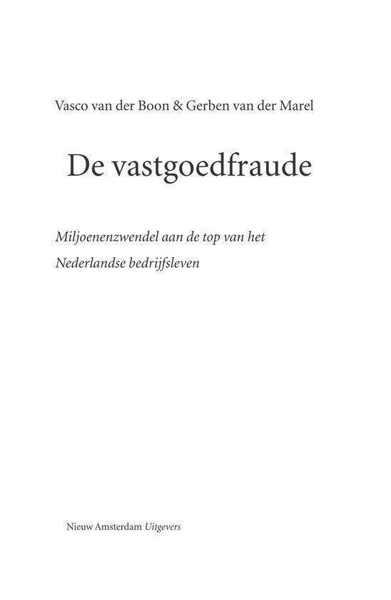 Titelpagina van het boek 'De vastgoedfraude' met auteursnamen.
