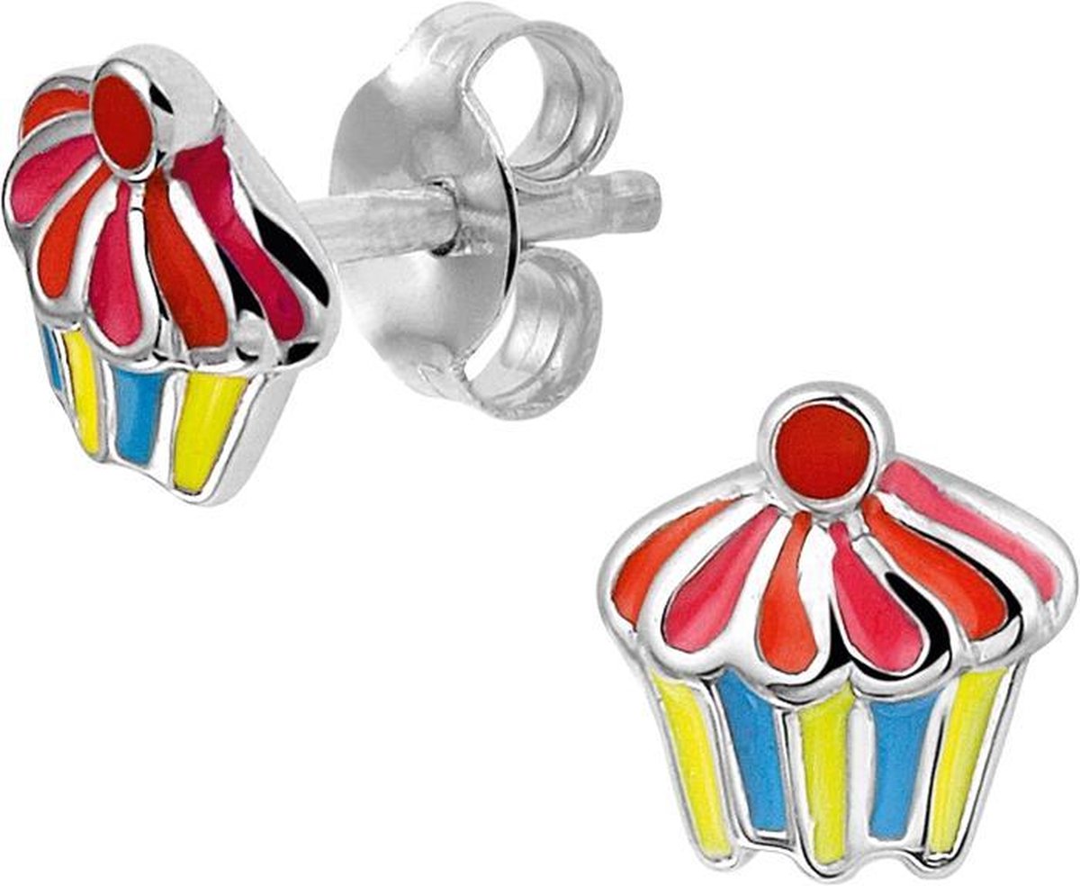 The Kids Jewelry Collection Oorknoppen Cupcake - Zilver Gerhodineerd