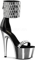 Pleaser Sandaal met enkelband, Paaldans schoenen -39 Shoes- ADORE-789RS Paaldans schoenen Zwart/Zilverkleurig