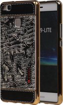M-Cases Zwart Krokodil Design TPU back case cover cover voor Huawei P9 Lite