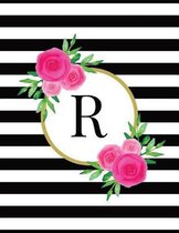 Black and White Striped Pink Floral Monogram Journal with Letter R